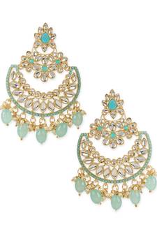 Gold Plated Traditional Handcrafted Pearl Kundan Beaded Chandbali Earrings for Women/Girls (E3030Sb)