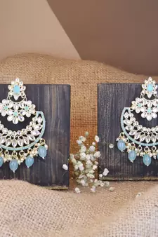 Gold Plated Traditional Handcrafted Pearl Kundan Beaded Chandbali Earrings for Women/Girls (E3030Sb)