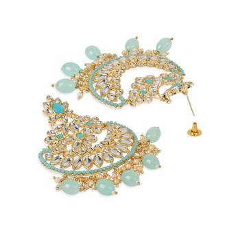 Gold Plated Traditional Handcrafted Pearl Kundan Beaded Chandbali Earrings for Women/Girls (E3030Sb) 3