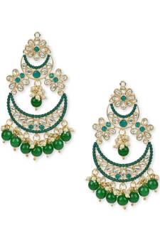 Gold Plated Traditional Handcrafted Pearl Kundan Beaded Chandbali Earrings for Women/Girls 