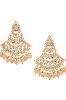 Gold Plated Traditional Handcrafted Pearl Kundan Beaded Chandbali Earrings for Women/Girls 