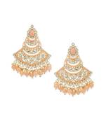 Gold Plated Traditional Handcrafted Pearl Kundan Beaded Chandbali Earrings for Women/Girls 