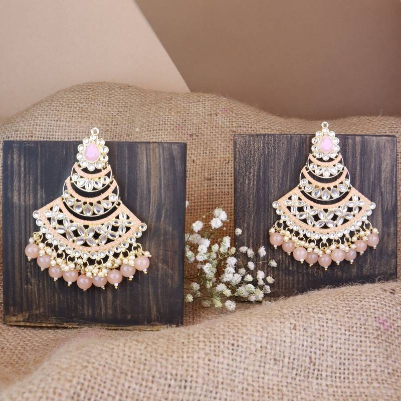 Gold Plated Traditional Handcrafted Pearl Kundan Beaded Chandbali Earrings for Women/Girls 