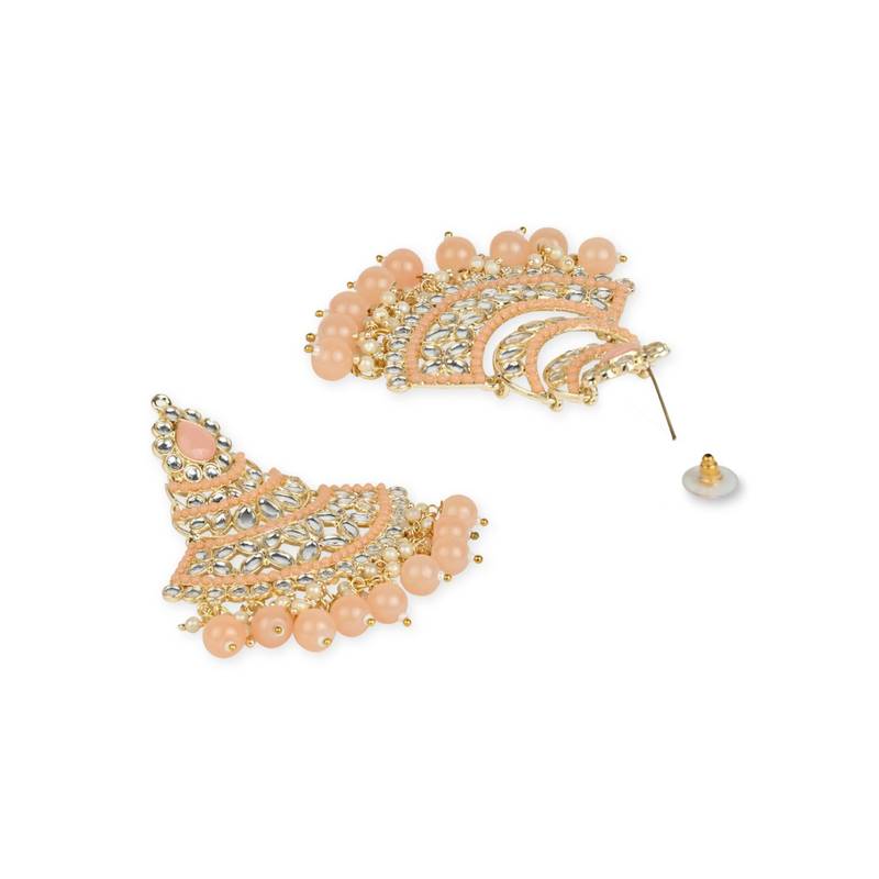 Gold Plated Traditional Handcrafted Pearl Kundan Beaded Chandbali Earrings for Women/Girls 