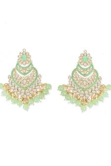 Gold Plated Traditional Handcrafted Pearl Kundan Beaded Chandbali Earrings for Women/Girls 
