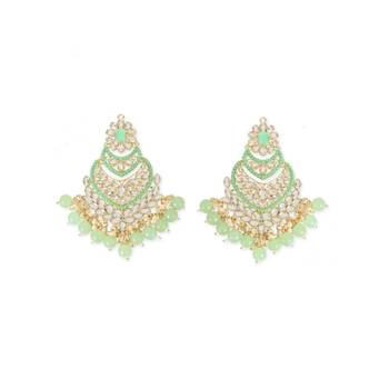 Gold Plated Traditional Handcrafted Pearl Kundan Beaded Chandbali Earrings for Women/Girls  1