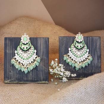 Gold Plated Traditional Handcrafted Pearl Kundan Beaded Chandbali Earrings for Women/Girls  2