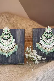 Gold Plated Traditional Handcrafted Pearl Kundan Beaded Chandbali Earrings for Women/Girls 