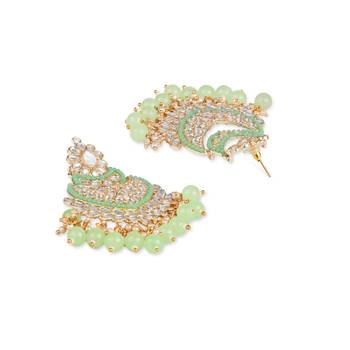 Gold Plated Traditional Handcrafted Pearl Kundan Beaded Chandbali Earrings for Women/Girls  3