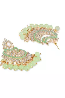 Gold Plated Traditional Handcrafted Pearl Kundan Beaded Chandbali Earrings for Women/Girls 
