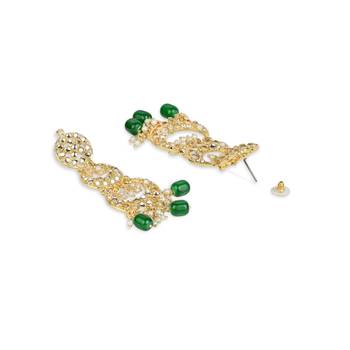 Gold Plated Alloy Kundan Stones & Pearl Earrings For Women 2