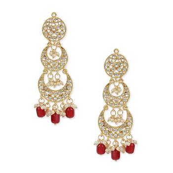 Gold Plated Alloy Kundan Stones & Pearl Earrings For Women 1