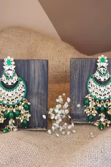 Gold Plated Traditional Handcrafted Pearl Kundan Beaded Chandbali Earrings for Women/Girls 