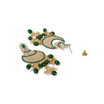 Gold Plated Traditional Handcrafted Pearl Kundan Beaded Chandbali Earrings for Women/Girls  4