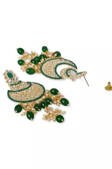 Gold Plated Traditional Handcrafted Pearl Kundan Beaded Chandbali Earrings for Women/Girls 