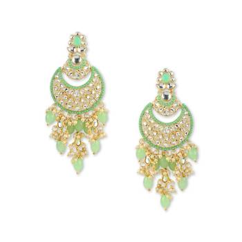 Gold Plated Traditional Handcrafted Pearl Kundan Beaded Chandbali Earrings for Women/Girls  1