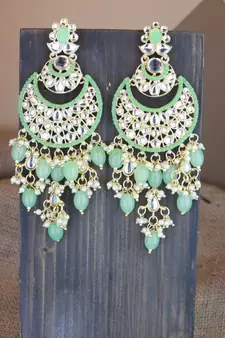 Gold Plated Traditional Handcrafted Pearl Kundan Beaded Chandbali Earrings for Women/Girls 