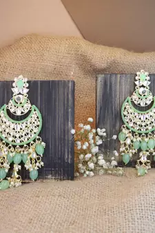 Gold Plated Traditional Handcrafted Pearl Kundan Beaded Chandbali Earrings for Women/Girls 