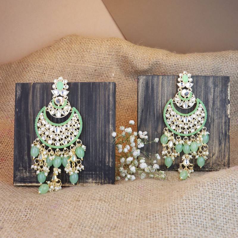 Gold Plated Traditional Handcrafted Pearl Kundan Beaded Chandbali Earrings for Women/Girls 