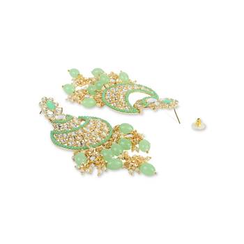 Gold Plated Traditional Handcrafted Pearl Kundan Beaded Chandbali Earrings for Women/Girls  4