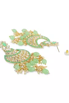 Gold Plated Traditional Handcrafted Pearl Kundan Beaded Chandbali Earrings for Women/Girls 