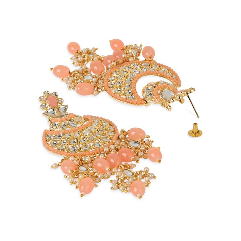 Gold Plated Traditional Handcrafted Pearl Kundan Beaded Chandbali Earrings for Women/Girls 