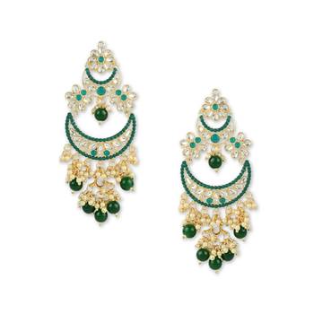 Gold Plated Traditional Handcrafted Pearl Kundan Beaded Chandbali Earrings for Women/Girls  1