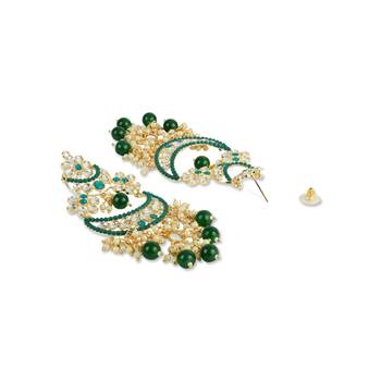 Gold Plated Traditional Handcrafted Pearl Kundan Beaded Chandbali Earrings for Women/Girls  3