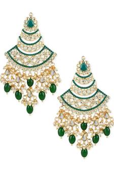 Gold Plated Traditional Handcrafted Pearl Kundan Beaded Chandbali Earrings for Women/Girls 