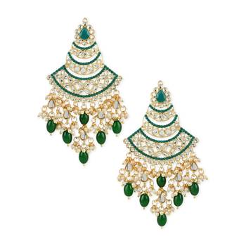 Gold Plated Traditional Handcrafted Pearl Kundan Beaded Chandbali Earrings for Women/Girls  1