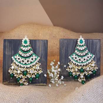 Gold Plated Traditional Handcrafted Pearl Kundan Beaded Chandbali Earrings for Women/Girls  2