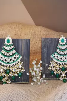 Gold Plated Traditional Handcrafted Pearl Kundan Beaded Chandbali Earrings for Women/Girls 