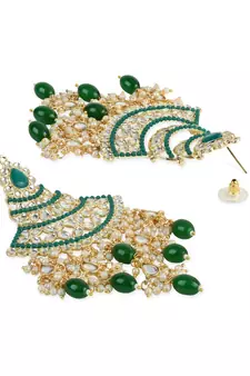 Gold Plated Traditional Handcrafted Pearl Kundan Beaded Chandbali Earrings for Women/Girls 