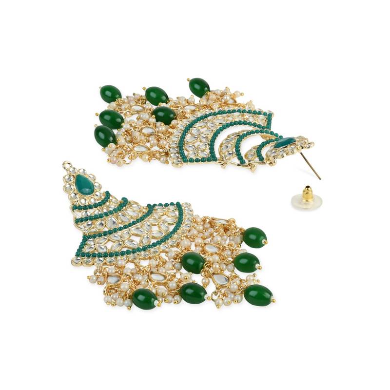 Gold Plated Traditional Handcrafted Pearl Kundan Beaded Chandbali Earrings for Women/Girls 