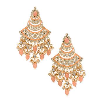 Gold Plated Traditional Handcrafted Pearl Kundan Beaded Chandbali Earrings for Women/Girls  1