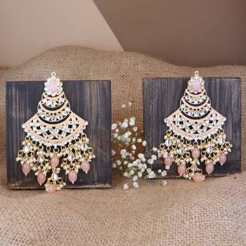 Gold Plated Traditional Handcrafted Pearl Kundan Beaded Chandbali Earrings for Women/Girls  2
