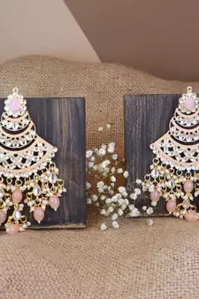Gold Plated Traditional Handcrafted Pearl Kundan Beaded Chandbali Earrings for Women/Girls 