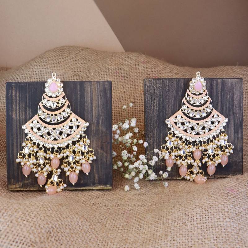 Gold Plated Traditional Handcrafted Pearl Kundan Beaded Chandbali Earrings for Women/Girls 