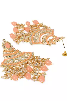 Gold Plated Traditional Handcrafted Pearl Kundan Beaded Chandbali Earrings for Women/Girls 