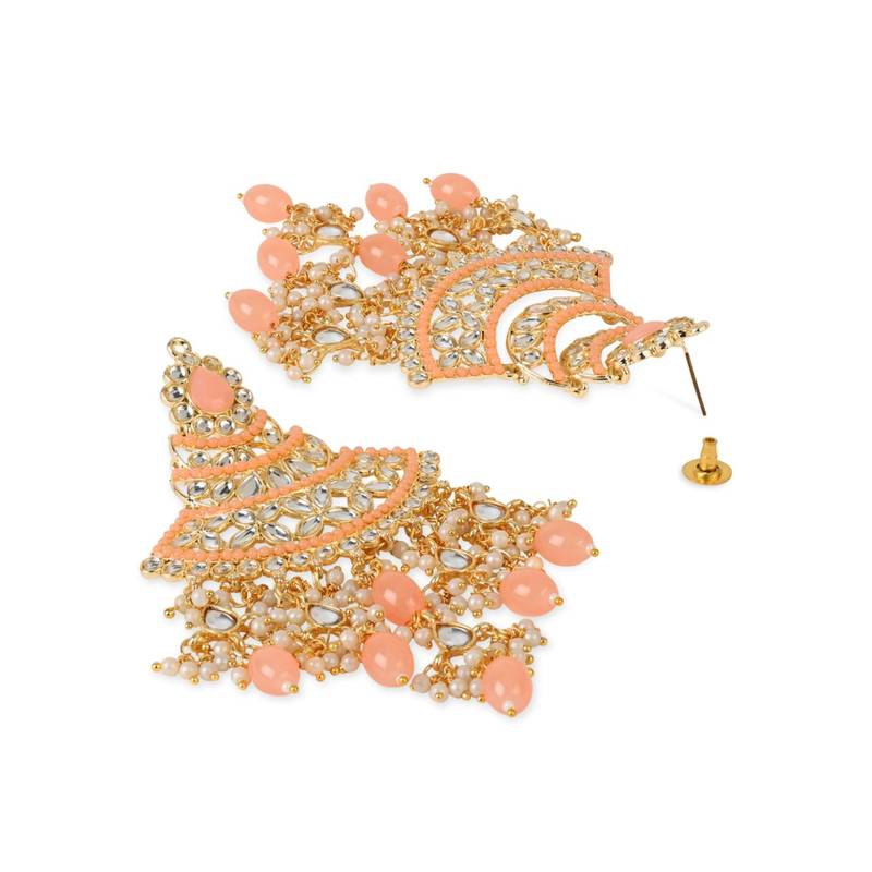 Gold Plated Traditional Handcrafted Pearl Kundan Beaded Chandbali Earrings for Women/Girls 