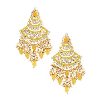 Gold Plated Traditional Handcrafted Pearl Kundan Beaded Chandbali Earrings for Women/Girls  2
