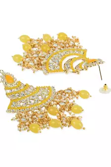 Gold Plated Traditional Handcrafted Pearl Kundan Beaded Chandbali Earrings for Women/Girls 