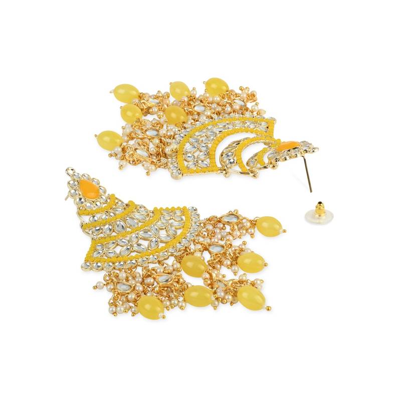 Gold Plated Traditional Handcrafted Pearl Kundan Beaded Chandbali Earrings for Women/Girls 