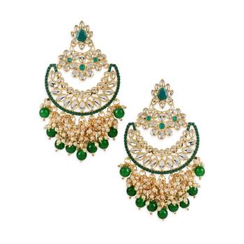 Gold Plated Traditional Pearl Kundan Beaded Chandbali Earrings for Women/Girls  1