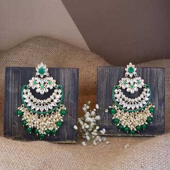 Gold Plated Traditional Pearl Kundan Beaded Chandbali Earrings for Women/Girls  2
