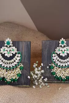 Gold Plated Traditional Pearl Kundan Beaded Chandbali Earrings for Women/Girls 