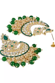 Gold Plated Traditional Pearl Kundan Beaded Chandbali Earrings for Women/Girls 