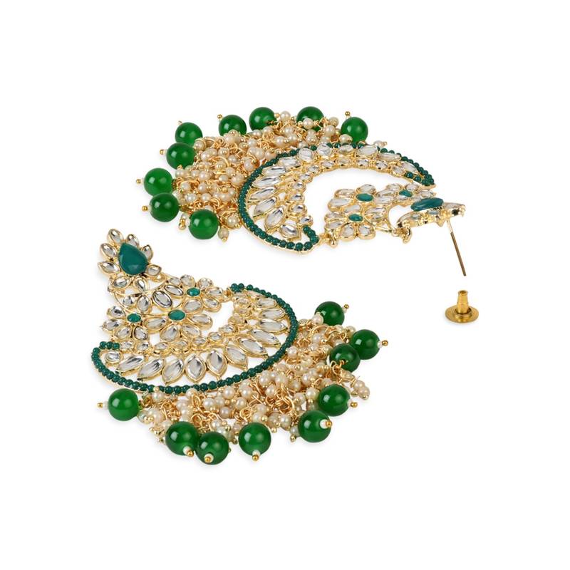Gold Plated Traditional Pearl Kundan Beaded Chandbali Earrings for Women/Girls 