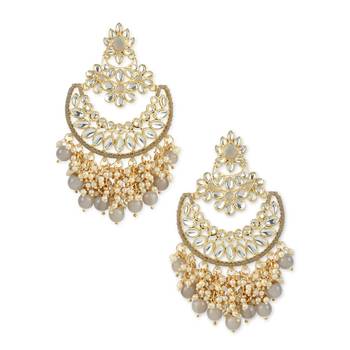 Gold Plated Traditional Pearl Kundan Beaded Chandbali Earrings for Women/Girls  1