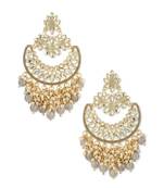 Gold Plated Traditional Pearl Kundan Beaded Chandbali Earrings for Women/Girls 